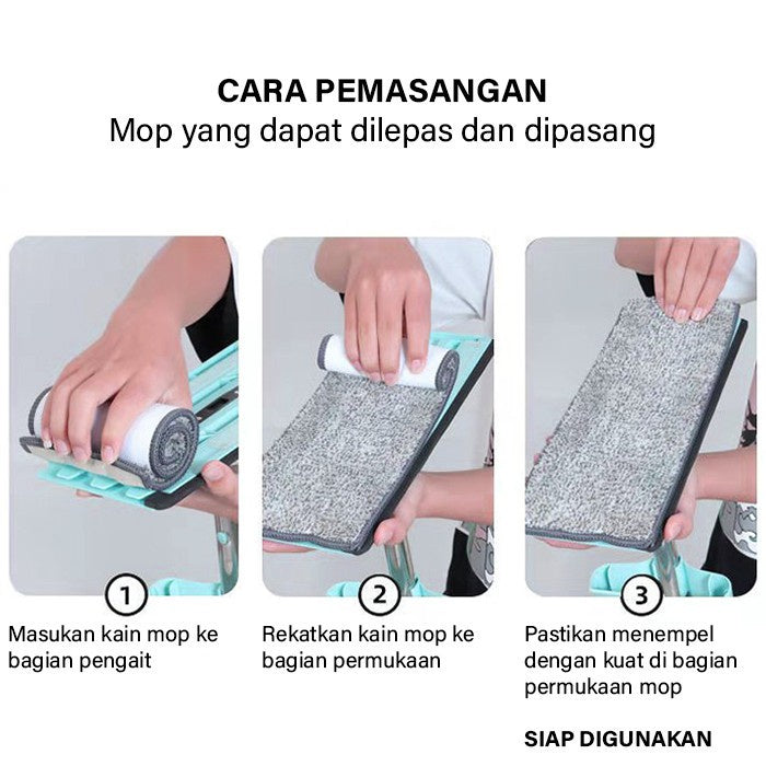 Alat Sapu Pel Lantai Tarik Dorong Ultra Mop Lipat Praktis Microfiber / Peralatan Kebersihan Rumah Serbaguna Flat Handsfree / Kain Lap Pembersih Lantai Dinding Langit Rotasi 360 Derajat