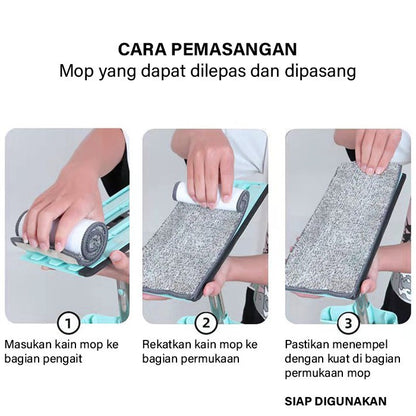 Alat Sapu Pel Lantai Tarik Dorong Ultra Mop Lipat Praktis Microfiber / Peralatan Kebersihan Rumah Serbaguna Flat Handsfree / Kain Lap Pembersih Lantai Dinding Langit Rotasi 360 Derajat