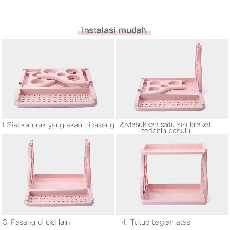 Rak Bumbu Dapur Dan Tempat Pisau 2 Susun / Rak Penyimpanan Organizer Dapur Minimalis 2 Tingkat / Double Layer Space Kitchen Storage Rack / Wadah Tempat Slot Peralatan Alat Kamar Mandi Serbaguna