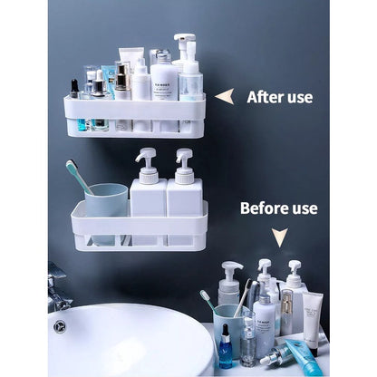 Rak Kamar Mandi Dapur Tempel Dinding / Tempat Penyimpanan Sabun Shampoo Kecap Botol Bumbu Masak Modern Persegi Panjang / Hook Wall-Mounted Storage Rack Plastik Tanpa Paku Serbaguna Mofan Accessories Acc mofanaccessories