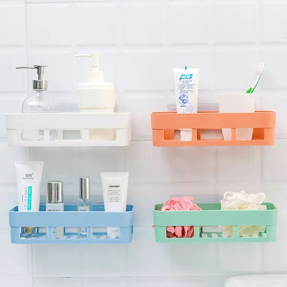 Rak Kamar Mandi Dapur Tempel Dinding / Tempat Penyimpanan Sabun Shampoo Kecap Botol Bumbu Masak Modern Persegi Panjang / Hook Wall-Mounted Storage Rack Plastik Tanpa Paku Serbaguna Mofan Accessories Acc mofanaccessories