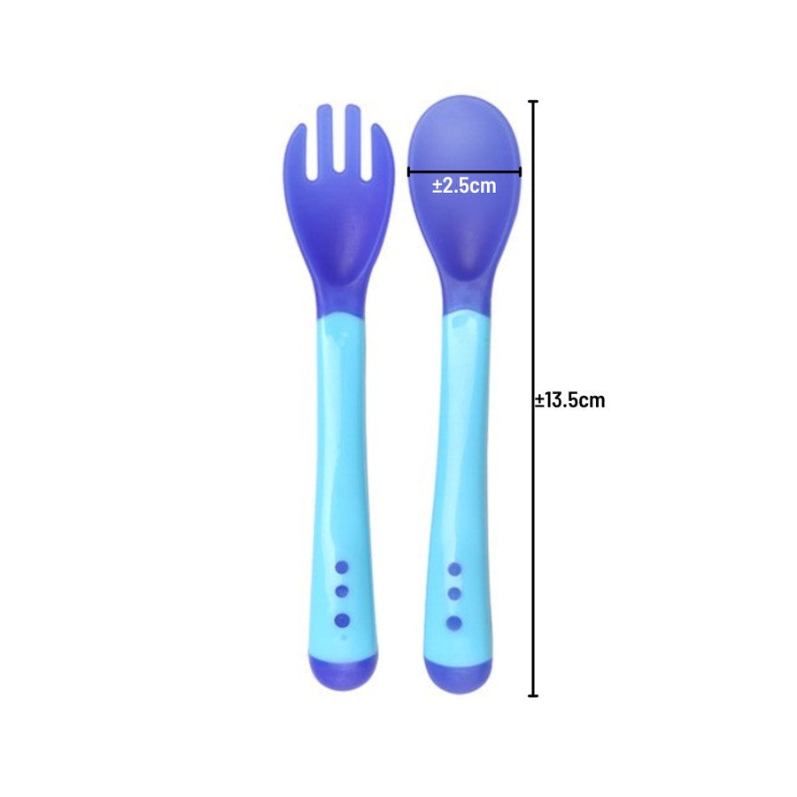 Sendok Garpu Makan Bayi Silicone SENSOR SUHU PANAS Color Changing Lentur BPA FREE Food Grade / Peralatan MPASI Spoon And Fork Baby Silikon Temperature Baby Balita Anak Kids Newborn