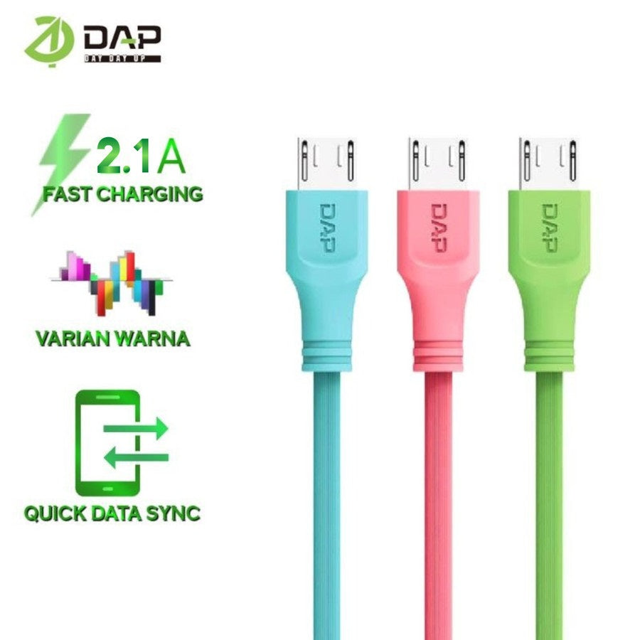 Kabel Data DAP D-B01M Micro USB 100Cm - Cable Charger Casan Fast Charging 2.1A Cable Transmission 1M High Speed Bentuk Bulat 1 Meter Transfer 480 mbps warna Macaron Pastel Hijau Biru Ungu Pink Putih Hitam