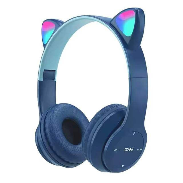 Headphone Bluetooth P47M RGB LED / Cute Cat Ear Wireless Audio Stereo Super Bass Headset Bando Gaming Lipat Bentuk Kuping Kucing Lucu Bombastis Tanpa Kabel Memory Card Micro USB Charger Earphone Headset Hadiah Kado Teman Sekolah