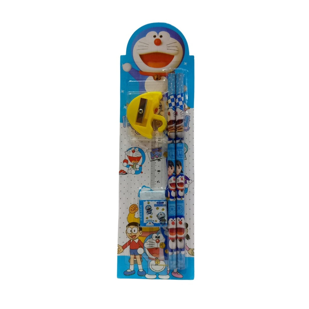 Alat Tulis Karakter Set 5In1 / Paket Lengkap Pensil Penghapus Rautan Penggaris Bergambar Kartun / Mini Stationery Set Character ATK Peralatan Menulis Anak Sekolah 5 In 1 Souvenir Hadiah kado Motif Lucu Unik Disney Doraemon Frozen Spiderman Mickey Princess