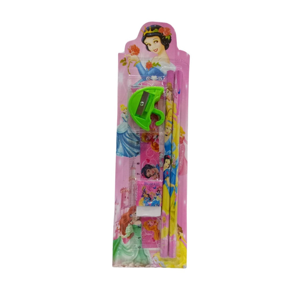 Alat Tulis Karakter Set 5In1 / Paket Lengkap Pensil Penghapus Rautan Penggaris Bergambar Kartun / Mini Stationery Set Character ATK Peralatan Menulis Anak Sekolah 5 In 1 Souvenir Hadiah kado Motif Lucu Unik Disney Doraemon Frozen Spiderman Mickey Princess