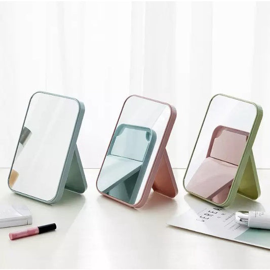 Cermin Lipat Persegi Portable / Standing Beauty Mirror Kaca Duduk Untuk Rias Makeup Wajah / Foldable Vanity Mirror Cermin Meja Untuk Souvenir Pernikahan Kosmetik Travelling Travel Mini Slim