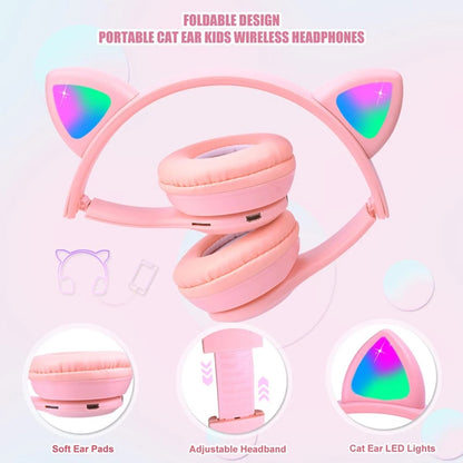 Headphone Bluetooth P47M RGB LED / Cute Cat Ear Wireless Audio Stereo Super Bass Headset Bando Gaming Lipat Bentuk Kuping Kucing Lucu Bombastis Tanpa Kabel Memory Card Micro USB Charger Earphone Headset Hadiah Kado Teman Sekolah