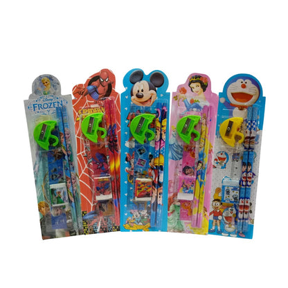 Alat Tulis Karakter Set 5In1 / Paket Lengkap Pensil Penghapus Rautan Penggaris Bergambar Kartun / Mini Stationery Set Character ATK Peralatan Menulis Anak Sekolah 5 In 1 Souvenir Hadiah kado Motif Lucu Unik Disney Doraemon Frozen Spiderman Mickey Princess