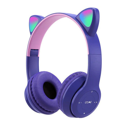 Headphone Bluetooth P47M RGB LED / Cute Cat Ear Wireless Audio Stereo Super Bass Headset Bando Gaming Lipat Bentuk Kuping Kucing Lucu Bombastis Tanpa Kabel Memory Card Micro USB Charger Earphone Headset Hadiah Kado Teman Sekolah