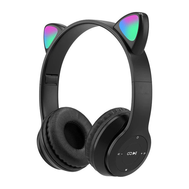 Headphone Bluetooth P47M RGB LED / Cute Cat Ear Wireless Audio Stereo Super Bass Headset Bando Gaming Lipat Bentuk Kuping Kucing Lucu Bombastis Tanpa Kabel Memory Card Micro USB Charger Earphone Headset Hadiah Kado Teman Sekolah