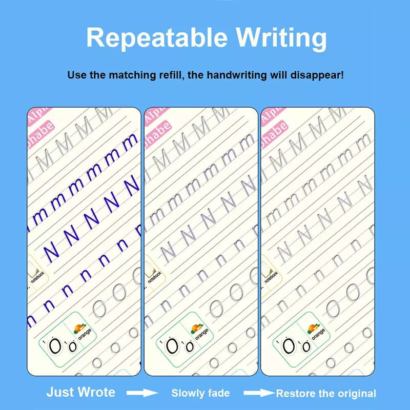 Buku Ajaib Belajar Menulis Anak / Latihan Menghitung Menggambar Tulis Huruf Dan Angka / Sank Magic Practice Writing Book / 1 Set Buku Isi 4 + Pulpen Buku Prasekolah Paud TK / Edukasi Hadiah Kado Ulang Tahun Anak Reuseable Alphabet Math Drawing Number