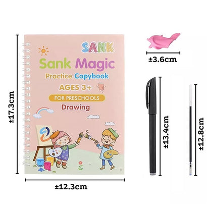 Buku Ajaib Belajar Menulis Anak / Latihan Menghitung Menggambar Tulis Huruf Dan Angka / Sank Magic Practice Writing Book / 1 Set Buku Isi 4 + Pulpen Buku Prasekolah Paud TK / Edukasi Hadiah Kado Ulang Tahun Anak Reuseable Alphabet Math Drawing Number