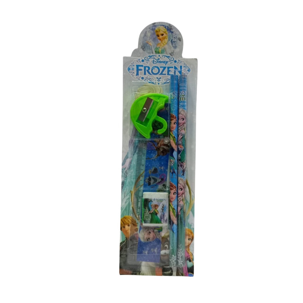 Alat Tulis Karakter Set 5In1 / Paket Lengkap Pensil Penghapus Rautan Penggaris Bergambar Kartun / Mini Stationery Set Character ATK Peralatan Menulis Anak Sekolah 5 In 1 Souvenir Hadiah kado Motif Lucu Unik Disney Doraemon Frozen Spiderman Mickey Princess