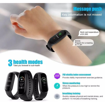 Jam Tangan SmartWatch M6 Smartband Bluetooth Sport Unisex Calory Burn Heart Rate Smart Watch Band 6 Waterproof Gelang Pintar Kesehatan Tubuh Movement Tracker Monitor Detak Jantung Kalori Oksigen Tekanan Darah Hitung Langkah Bisa Telepon Konek HP