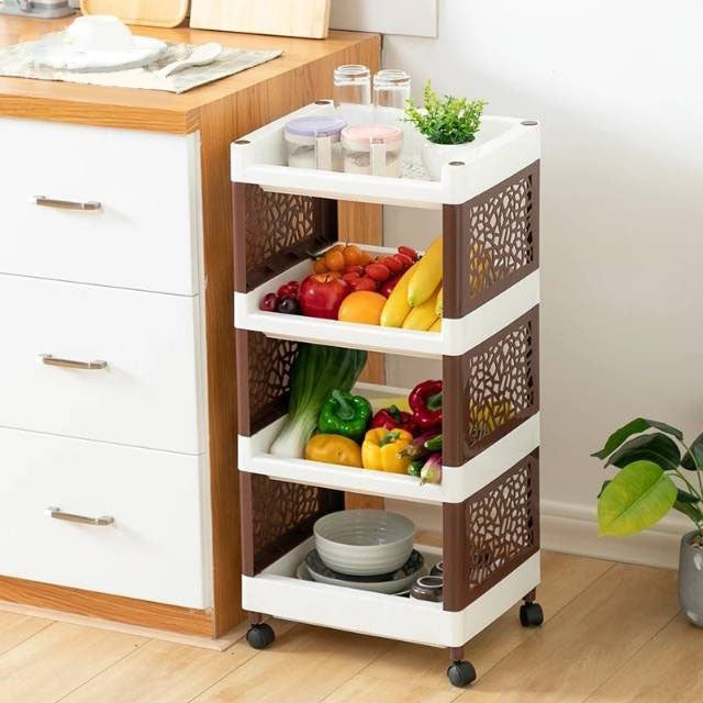 Rak 4 Susun Dengan Roda Plastik Yoyo / Tempat Penyimpanan Dapur Kamar Mandi Ruang tamu Serbaguna / Rak Apartement 4 Tingkat Layer / Storage Rack Minimalis Trolly Jalan Mini Makanan Snack Organizer