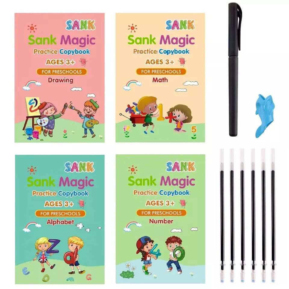 Buku Ajaib Belajar Menulis Anak / Latihan Menghitung Menggambar Tulis Huruf Dan Angka / Sank Magic Practice Writing Book / 1 Set Buku Isi 4 + Pulpen Buku Prasekolah Paud TK / Edukasi Hadiah Kado Ulang Tahun Anak Reuseable Alphabet Math Drawing Number