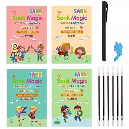 Buku Ajaib Belajar Menulis Anak / Latihan Menghitung Menggambar Tulis Huruf Dan Angka / Sank Magic Practice Writing Book / 1 Set Buku Isi 4 + Pulpen Buku Prasekolah Paud TK / Edukasi Hadiah Kado Ulang Tahun Anak Reuseable Alphabet Math Drawing Number