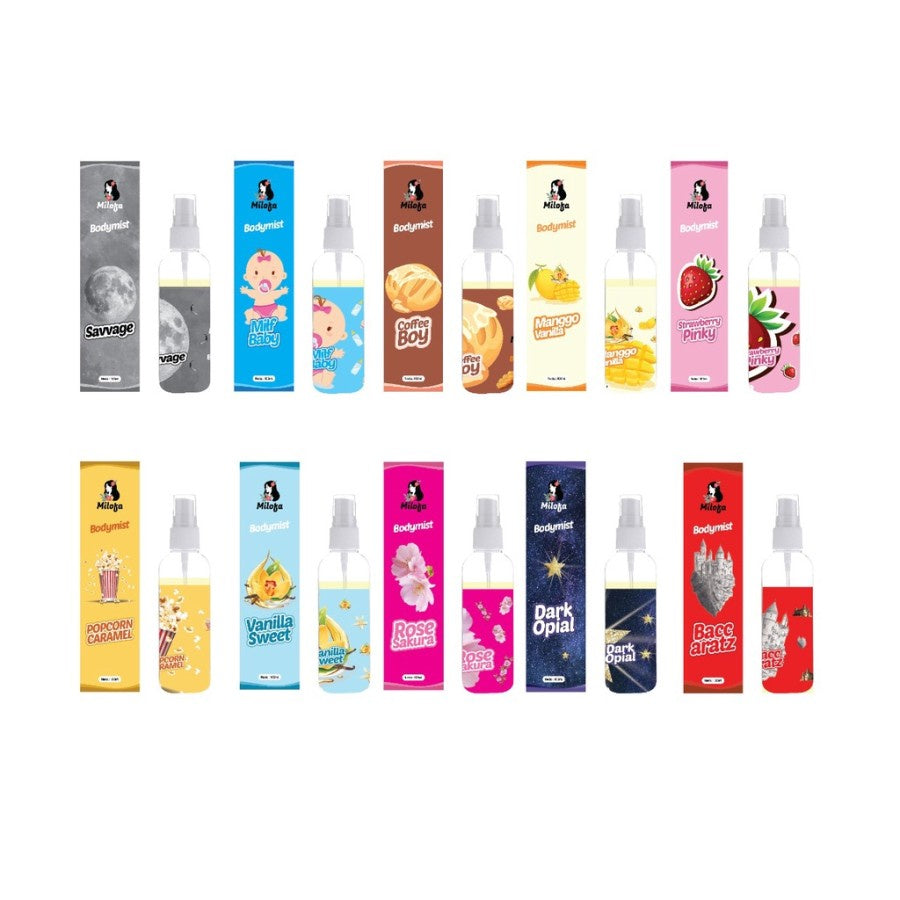 Body Mist By Milofa 100ml BPOM / Parfum Pengharum Badan Pria dan Wanita Wangi Tahan Lama / Body Spray Parfume Pewangi Baju Semprot Pakaian Barang Ruangan Size 100 ml Soft Natural Perfum