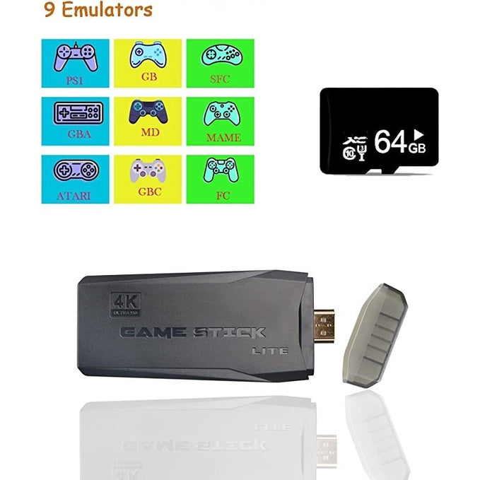 Game Stick Retro 4K Lite 32GB 64GB Joystick Untuk Main PS1 GBA GB SFC GBC Console With Dual 2.4G Wireless Gamepad Controller Colok Port h-dm1 TV Android Nirkabel Konsol Gim Olahraga Teka Teki Pertarungan Balapan Pengontrol