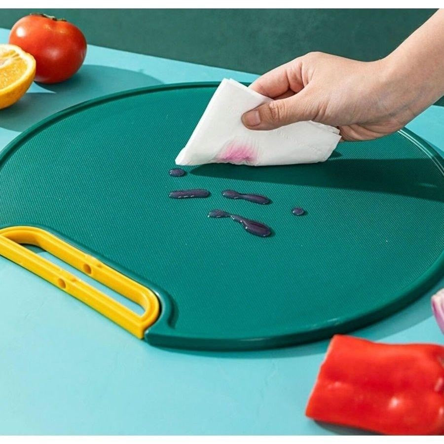 Talenan Bulat Anti Jamur 2in1 / Alas Tatakan Pemotong Daging Ikan Buah Sayuran Roti / Cutting Board Anti Bacteria Anti Slip / Papan Talenan Bahan PE Dengan Pegangan Putar Serbaguna Lebar