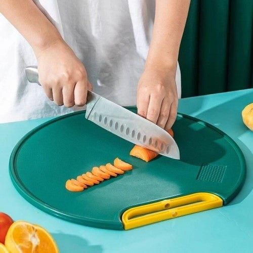 Talenan Bulat Anti Jamur 2in1 / Alas Tatakan Pemotong Daging Ikan Buah Sayuran Roti / Cutting Board Anti Bacteria Anti Slip / Papan Talenan Bahan PE Dengan Pegangan Putar Serbaguna Lebar