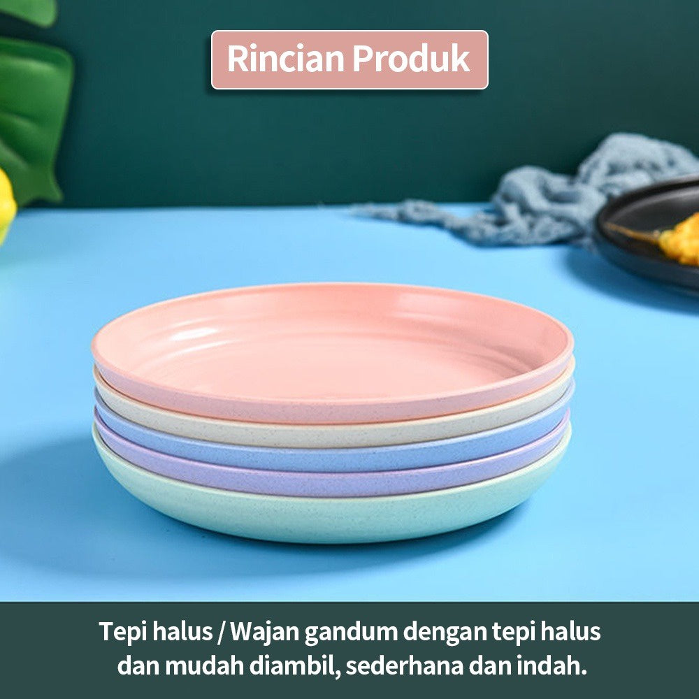 Piring Makan Bulat 20cm 15cm Bahan Jerami Gandum BPA FREE Tahan Panas Food Grade Wheatstraw Round Plate Wadah Tempat Makanan Snack Kue Warna Pastel Untuk Hadiah Pernikahan Anti Pecah Soup plate Anak Dewasa PP Lunch Dinner Alas Tatakan