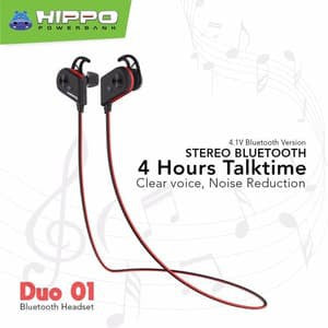 Headset Bluetooth Hippo Sport Duo 01 Earphone Handsfree Kabel Stereo Music Telepon Earbuds Magnet