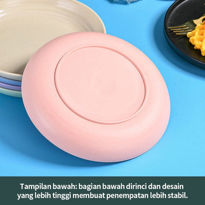 Piring Makan Bulat 20cm 15cm Bahan Jerami Gandum BPA FREE Tahan Panas Food Grade Wheatstraw Round Plate Wadah Tempat Makanan Snack Kue Warna Pastel Untuk Hadiah Pernikahan Anti Pecah Soup plate Anak Dewasa PP Lunch Dinner Alas Tatakan