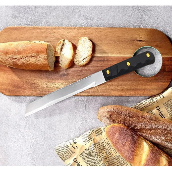 Bread Knife Pisau Roti Panjang 2 Sisi Stainless Steel - Alat Potong Cake Iris Kue Tajam Double Sided Polos dan Bergerigi - Pemotong Bolu Chiffon Anti Karat