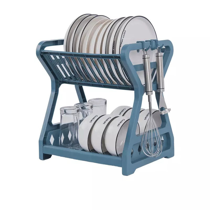 Rak Piring Plastik 2 Susun / Wadah Tempat Pengering Cuci Susun Piring Mangkok Gelas / Rak Penyimpanan Organizer Dapur Minimalis / Dish Drying Rack 2 Layer Tirisan Cucian Air Gantungan Serbaguna