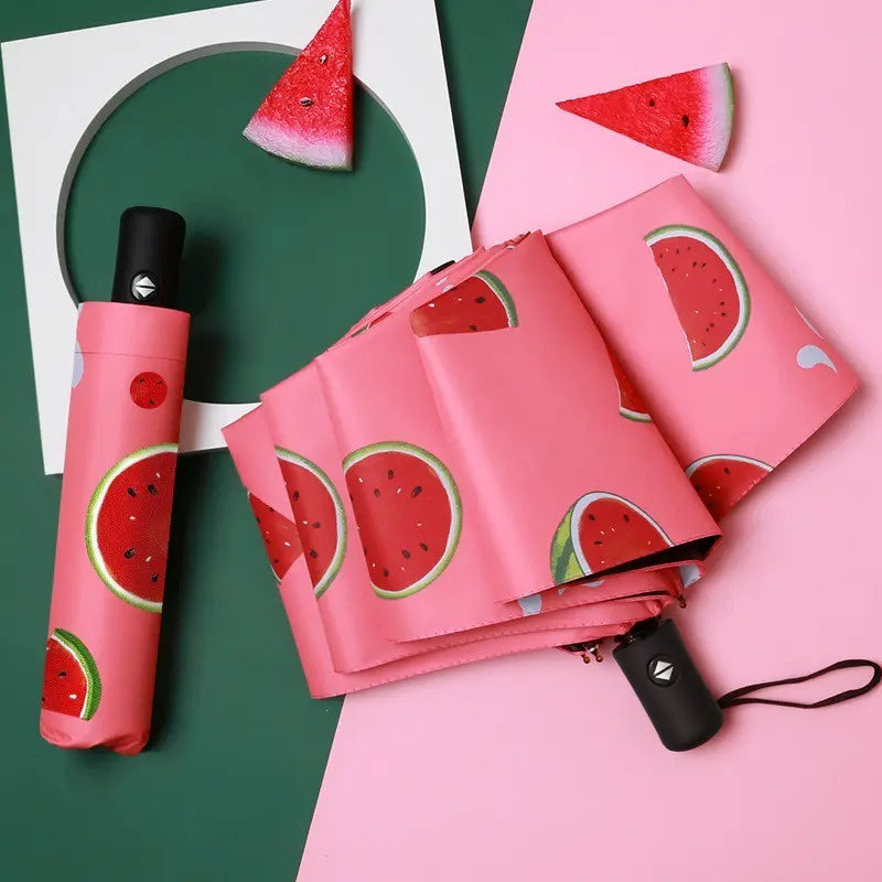 Payung Lipat Manual Dan Otomatis Motif Buah Anti Sinar UV Protection / Payung Hujan Panas Unik Mini Gambar Motif Buah Foldable Umbrella With Fruit Pattern Korean Style