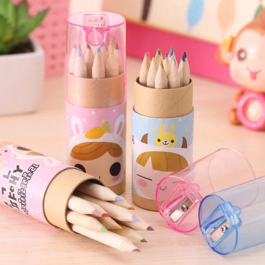 Pensil Warna 12in1 + Serutan Karakter Kemasan Tabung / Color Pencils Set 12 Warna Alat Menggambar Dan Mewarnai Pencil Colours Coloring Gambar Hadiah Kado Ulang Tahun Anak Unik Lucu Souvenir Goody Bag