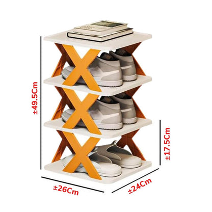 Rak Sepatu Sandal Buku Pajangan 4 Tingkat Model X Minimalis / Rak 4 Susun Plastik Tempat Penyimpanan Sendal Aesthetic Assembled Shoe Rack 4 Levels Serbaguna Multifungsi