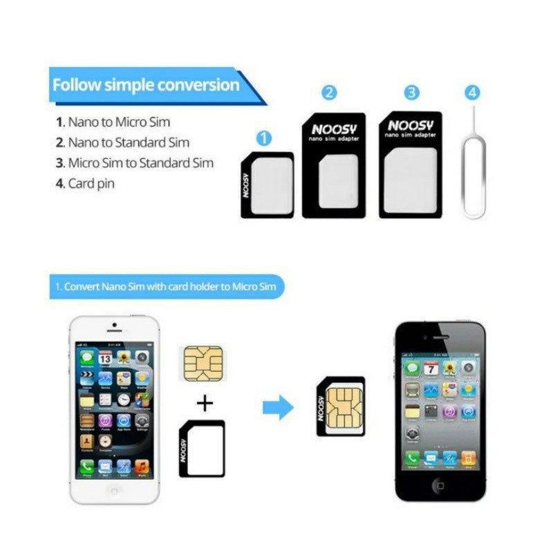 [MA] Adapter Sim Card Noosy 4IN1 Dudukan Kartu Standart Nano Micro Pin Ejector Jarum