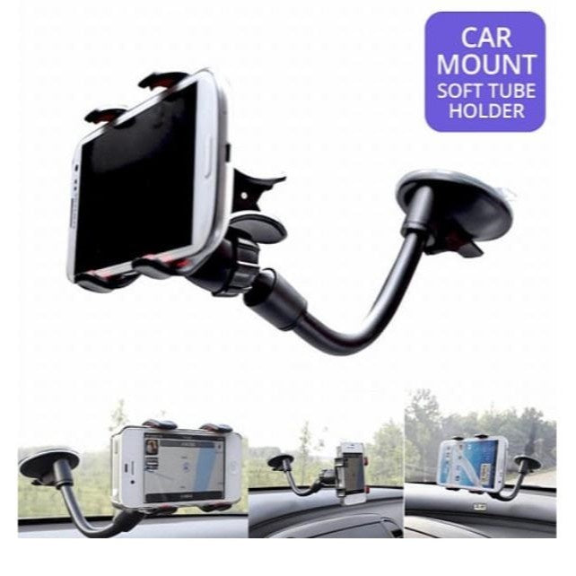 [MA] Soft Tube Car Holder Mobil Jepit 4 Cakar Tempel Kaca Dashboard Gps HP Flexible Universal Penyangga