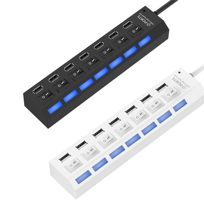 [MA] USB Hub 2.0 7 Port Saklar ON-OFF Adaptor Charger Hi Speed USBHUB Lubang Kabel Flashdisk Data Reader