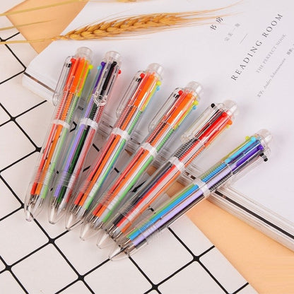 Pulpen 6 Warna isi Tinta 6in1 Pena 0.5mm / Ballpoint Perlengkapan Menulis Multicolor Pen Case Transparent Transparan Bolpen Mix Colour Alat Tulis Kantor Sekolah Warna Warni