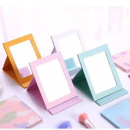 Cermin Lipat Persegi Model Buku Motif / Standing Beauty Mirror Kaca Duduk Untuk Rias Makeup Wajah / Foldable Vanity Mirror Cermin Dandan Meja Karakter Untuk Souvenir Pernikahan Kosmetik