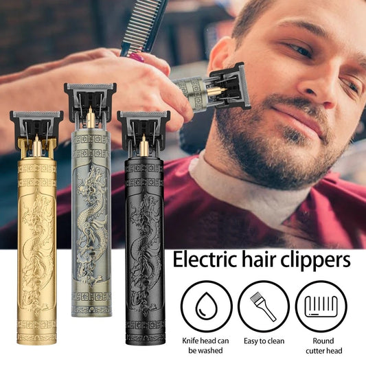 Alat Cukur Rambut Vintage T9 Motif Naga Dragon Pisau Cukur Elektrik Pemangkas Pemotong Jenggot Kumis Jambang Hair Clipper Electric Rechargeable Mesin Cukuran Peralatan Grooming Portable Shaver USB Rechargeable