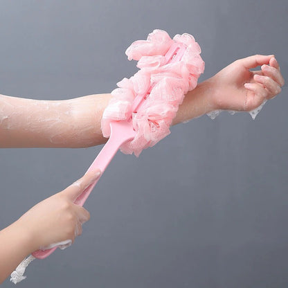 Spons Mandi Jaring Gagang Panjang Shower Puff Long Handle Spon Alat Bantu Pembersih Penggosok Badan Sikat Punggung Tongkat Sponge Busa Lembut Serbaguna