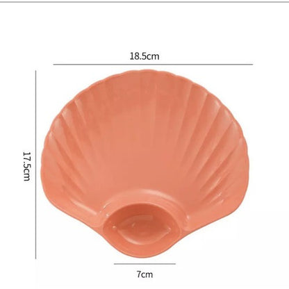 Piring Plastik Model Kerang 2In1 Dengan Sekat Pemisah Saos BPA Free / Wadah Tempat Makanan Snack Bentuk Cangkang Kerang Ada Tempat Kecap Saus Sambal Shell Shaped Plate Unik Lucu Alat Dapur Serbaguna