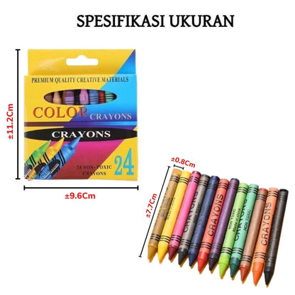 Pensil Crayon Isi 24 Warna - Alat Menggambar Dan Mewarnai Set 24pcs Color Crayons Pencil 24in1 Krayon Hadiah Kado Ulang Tahun Anak Soubenir Goody Bag Gift Kids