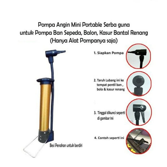 Pompa Angin Ban Sepeda Portable Mini / Air Pump Bola Balon Kasur Pelampung Renang / Pompa Angin Emas Tangan Manual Serbaguna