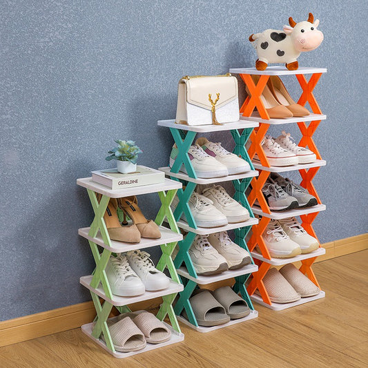 Rak Sepatu Sandal Buku Pajangan 5 Tingkat Model X Minimalis / Rak 5 Susun Plastik Tempat Penyimpanan Sendal Aesthetic Assembled Shoe Rack 5 Levels Serbaguna Multifungsi