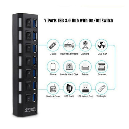 [MA] USB Hub 2.0 7 Port Saklar ON-OFF Adaptor Charger Hi Speed USBHUB Lubang Kabel Flashdisk Data Reader