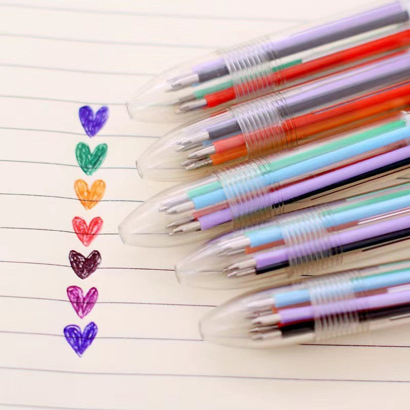 Pulpen 6 Warna isi Tinta 6in1 Pena 0.5mm / Ballpoint Perlengkapan Menulis Multicolor Pen Case Transparent Transparan Bolpen Mix Colour Alat Tulis Kantor Sekolah Warna Warni