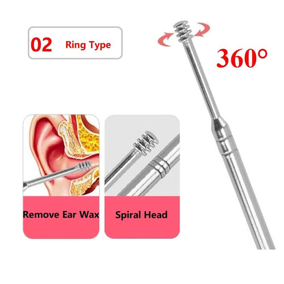 Alat Pembersih Kotoran Telinga Set 5in1 6in1 Stainless Steel Earpick Perlengkapan Perawatan Kebersihan Indra Pendengaran Ear Wax Removal Kit 5Pcs 6Pcs Korek Kuping Tongkat Sendok Tahan Karat