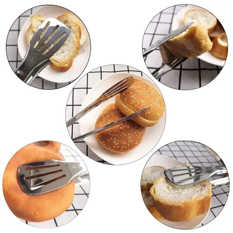 Capitan Makanan Stainless Steel 18cm / Alat Jepit Makanan Food Tongs Food Grade Jepitan Capit Roti Kue Gorengan Bakpao Spaghetti Pinset Clip Penjepit Serbaguna Anti Lengket di Dapur Rumah Tangga Cafe Restaurant Kitchen Prasmanan