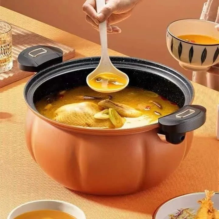 Panci Presto Bentuk Labu 3.5L 8L 3.5 Liter 8 Liter Anti Lengket Pressure Cooker Kedap Udara Teflon Ganggang / Totipotent Pot Kuali Masak Bulat Model Waluh Pumpkin / Tempat Memasak Pelunak Daging & Ayam Food Grade Hadiah Kado Pernikahan Pindahan Rumah